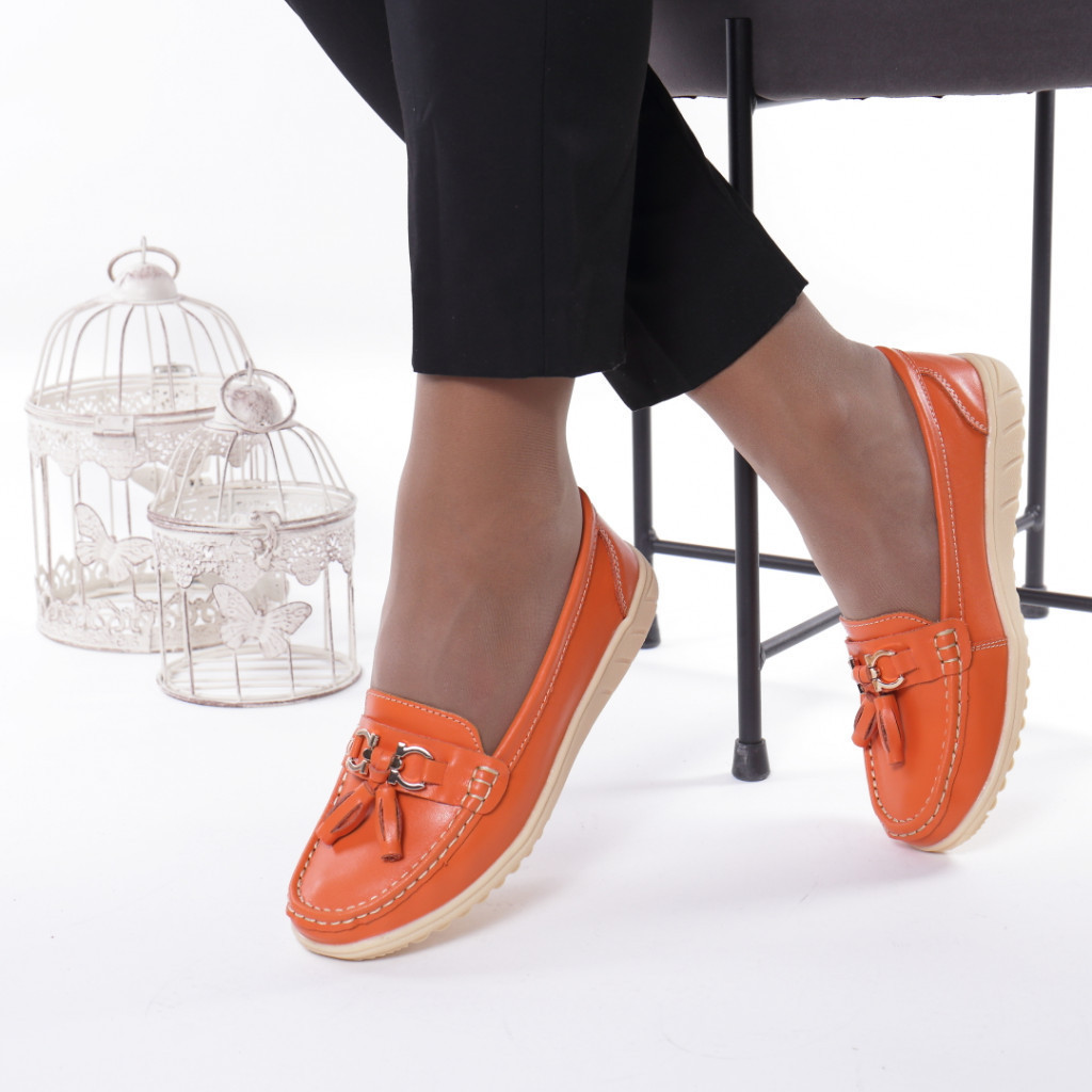 Pantofi piele naturala milia orange