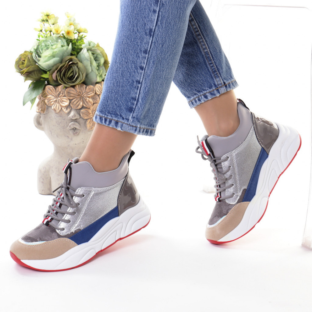 Adidasi gri material piele ecologica + textil viva