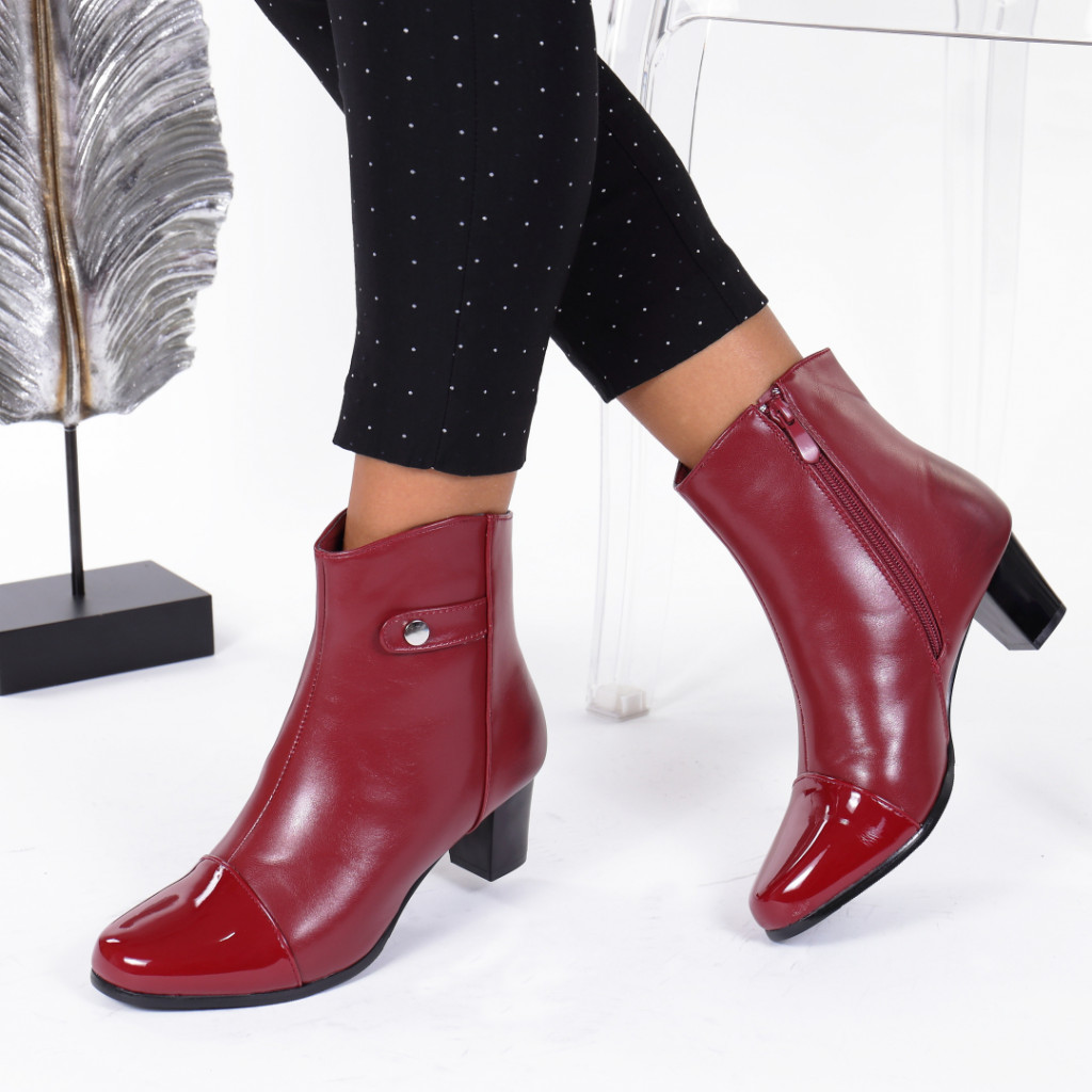 Botine bordo piele ecologica cu varf lacuit aculina