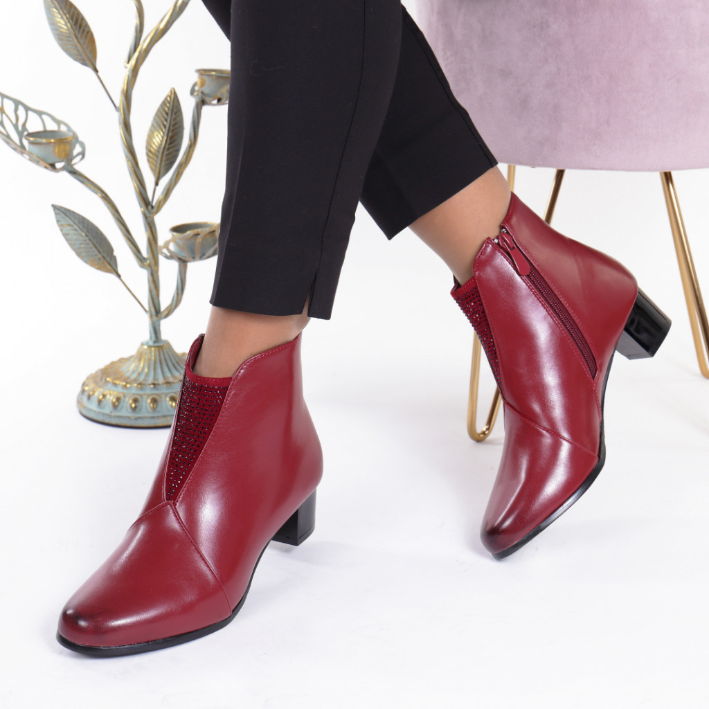 Botine bordo cu toc mic din piele ecologica clarinda