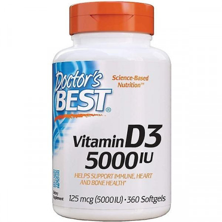 Doctor's Best, Best Vitamin D3, 5000 IU, 360 Softgels + TRANSPORT GRATUIT