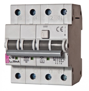 Siguranta automata diferentiala RCBO ETI, KZS-4M 3p+N A B25/100 mA