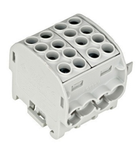 Clemă derivatie, 35mm², 4 intrări-4 ieşiri, Gri Schrack