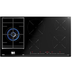 Plita mixta din cristal cu 1 zona gaz + 4 zone inductie, 90 cm Teka JZC 95314 ABN BK