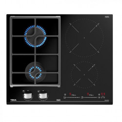 Plita mixta din cristal 2 zone gaz + 2 zone inductie, 60 cm, cu Touch Control Multi Slider, 9 nivele de putere si 4 zone de preparare Teka JZC 64322 BK ABN