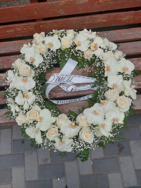 Coroana funerara cu orhidee si trandafiri