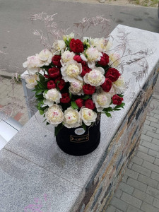 Cutie cu bujori si frezii