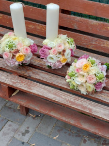 Set lumanari si buchet nunta cu trandafiri garden