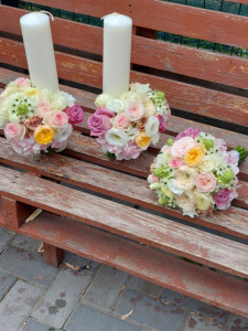 Set lumanari si buchet nunta cu trandafiri garden