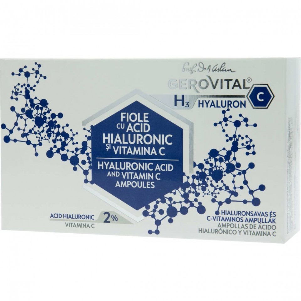 Fiole cu acid hialuronic si vitamina C Gerovital H3 Hyaluronic C