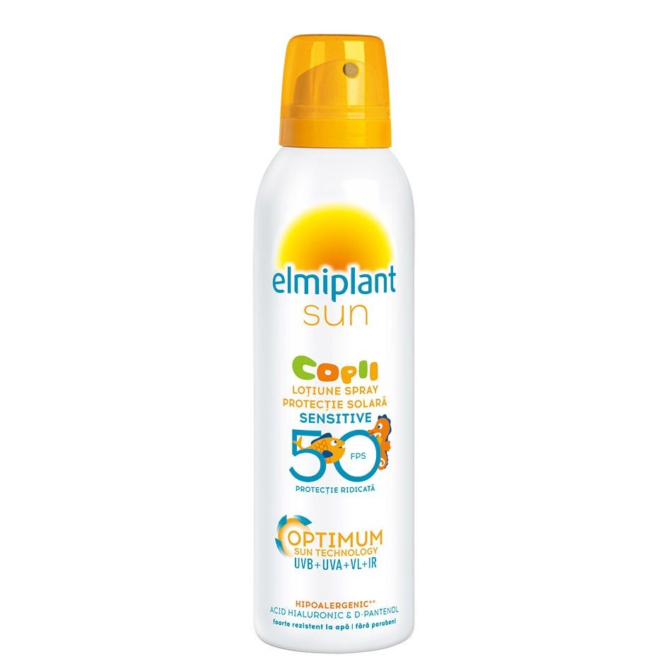 Lotiune spray pentru copii cu protectie solara ridicata Sensitive SPF 50 Optimum Sun Elmiplant
