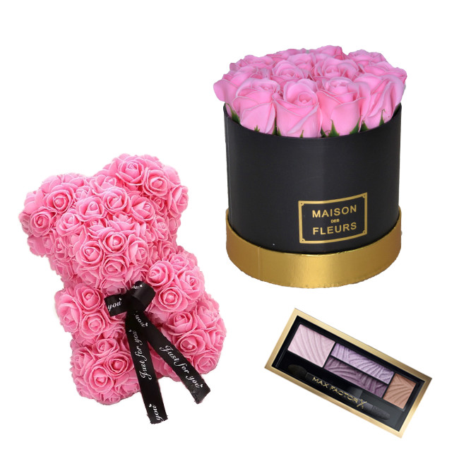 Set Aranjament floral cutie rotunda, Ursulet floral, Paleta de farduri