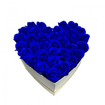 Aranjament floral inima cu trandafiri de sapun Special L, albastru