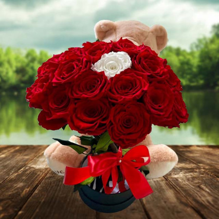 Buchet floral cu 23 de trandafiri criogenati