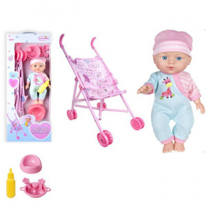 Set Papusa Tutu Baby cu carucior si accesorii
