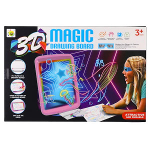 Tabla luminoasa 3D cu 4 planse de colorat, ochelari 3D, 4 carioci