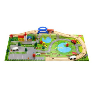 Circuit masinute, RAIL OVERPASS, accesorii din lemn, 40 piese