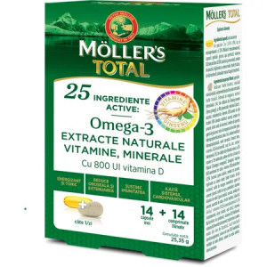 Omega 3 cu vitamina D3 Moller's Total 14 capsule + 14 comprimate filmate