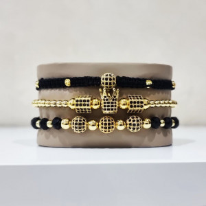 Set 3 bratari Moments din otel inoxidabil si zirconiu, Unisex, gold