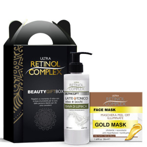 Set cadou Retinol Complex Beauty Box Gold Mask: Masca faciala Aurie 50ml + Lapte demachiant cu extract de Melc 200 ml