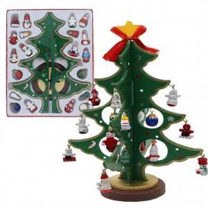 Decoratiune de Craciun, bradut si globulete in miniatura, verde
