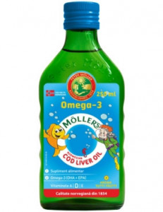 Omega 3 ulei ficat de cod cu aroma de tutti-frutti pentru copii 250 ml Mollers