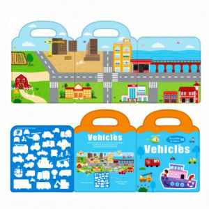 Carte Puzzle cu 34 stickere reutilizabile, Vehicule