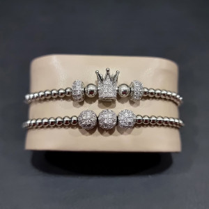 Set 2 bratari Royal din otel inoxidabil si zirconiu, Unisex, silver