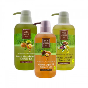 Set Cadou Eyup Sabri Tuncer Gel de dus Olive Oil 600 ml + Gel de dus Macadamia 600 ml + Gel de dus Argan 600 ml
