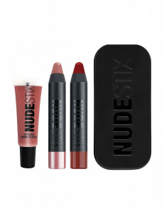 Set Creion si balsam de buze Nudestix Nude + Red Hot Lip 3 Piece Kit