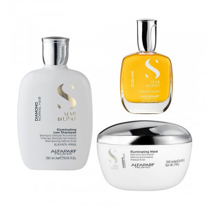 Set pentru stralucire Alfaparf Semi Di Lino Diamond Iluminating cu 250 ml Sampon + 200 ml Masca + 50 ml Serum