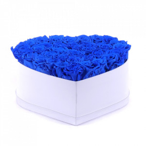 Aranjament floral Desire cutie inima cu 41 trandafiri de sapun, albastru