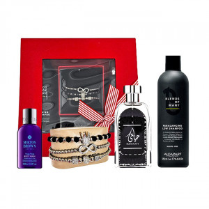 Set Black Majesty, Apa de Parfum Ard al Zaafaran Hayaati Men, Set 3 bratari din otel inoxidabil, onix si zirconiu, Gel de Dus Molton Brown Relaxing Ylang-Ylang, Sampon Alfaparf Rebalancing Low Shampoo Blends of Many