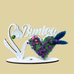 Ornament din lemn Draw Me, ce poate fi personalizat cromatic, cu tematica individuala (Bunica), licheni stabilizati si imortele, Albastru