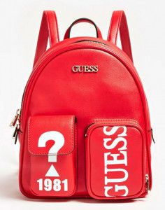 Rucsac Guess pentru femei din piele ecologica cu logo Utility Vibe, Rosie