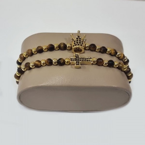 Set 2 bratari Harmonia din otel inoxidabil si zirconiu, Unisex, gold