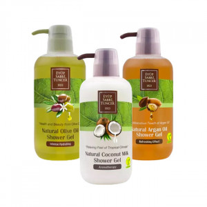 Set Cadou Eyup Sabri Tuncer Gel de dus Cocos 600 ml + Gel de dus Olive Oil 600 ml + Gel de dus Argan 600 ml