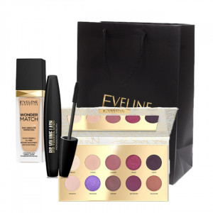 Set Eveline paleta machiaje Fantasy 10 culori, Mascara Big Volume Lash, Fond de ten Wonder Match