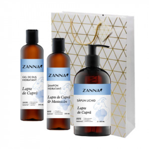 Set Sampon Hidratant cu Lapte de Capra si Mesteacan, Gel de dus Hidratant cu Lapte de capra, Sapun lichid Lapte de capra, 350ml Zanna