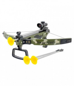 Set arbaleta Army de jucarie, cu 3 sageti cu ventuza si vizor inflarosu