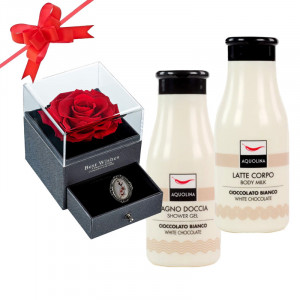 Set cadou Aquolina White Chocolate, Cutie Tip Sertar cu Trandafir Criogenat