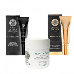 Set Natura Siberica Crema de zi pentru fata Caviar Collagen 30 ml +Ser activ pentru fata Caviar Collagen 30ml + Crema de noapte radianta pentru fata 50ml
