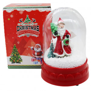 Decoratiune de Craciun cu zapada artificiala si ventilator pentru efect de ninsoare, Mos Craciun si bradut, 20 x 13 cm