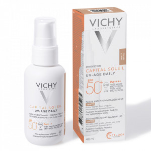 Fluid colorat SPF 50+ cu actiune impotriva foto-imbatranirii tenului, Vichy CAPITAL SOLEIL UV AGE, 40 ml