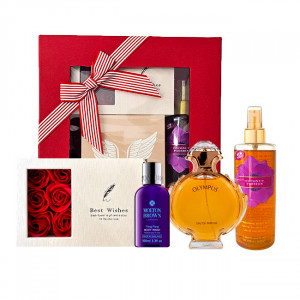 Set Tropical Tease, Apa de Parfum Ard Al Zaafaran Olympus, Apa Parfumata Victoria's Secret Coconut Passion Lily, Gel de Dus Molton Brown Relaxing Ylang-Ylang, Cutie cu 10 Trandafiri de sapun