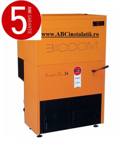 Centrala termica pe peleti BIODOM DOUBLE FAN 34 + CADOU Termostat Ambient Salus IT500 cu pompa bypass - 30 kW