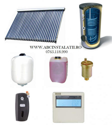 Pachet panou solar cu 24 tuburi vidate SONTEC si boiler 200 litri cu 2 serpentine pentru 4-5 persoane