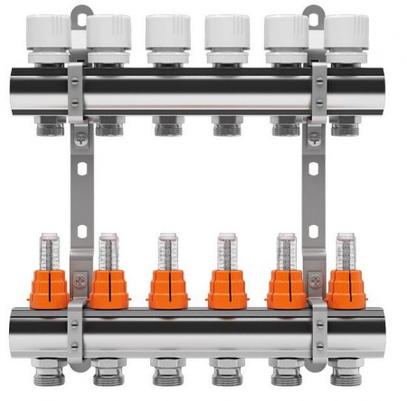 Set distribuitor inox tur/retur cu debitmetru IVAR 1 x EK - 7 cai