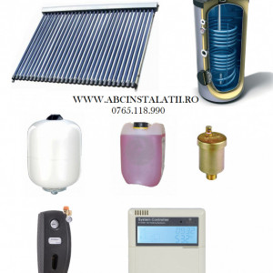 Pachet panou solar cu 30 tuburi vidate SONTEC si boiler 200 litri cu 2 serpentine pentru 4-5 persoane