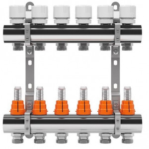 Set distribuitor inox tur/retur cu debitmetru IVAR 1 x EK - 4 cai